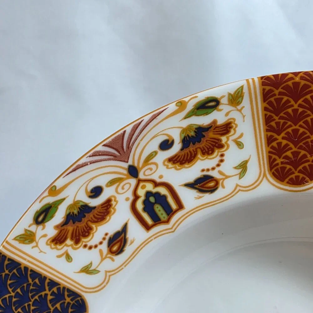 TWO Queens Imari Rim Soup Bowls Green Blue Diamond Band Floral Arches